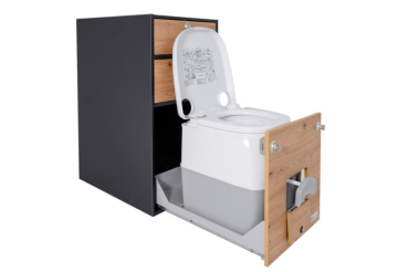 VanEssa T2  interior module with Dometic open WC pull-out in graphite wild oak